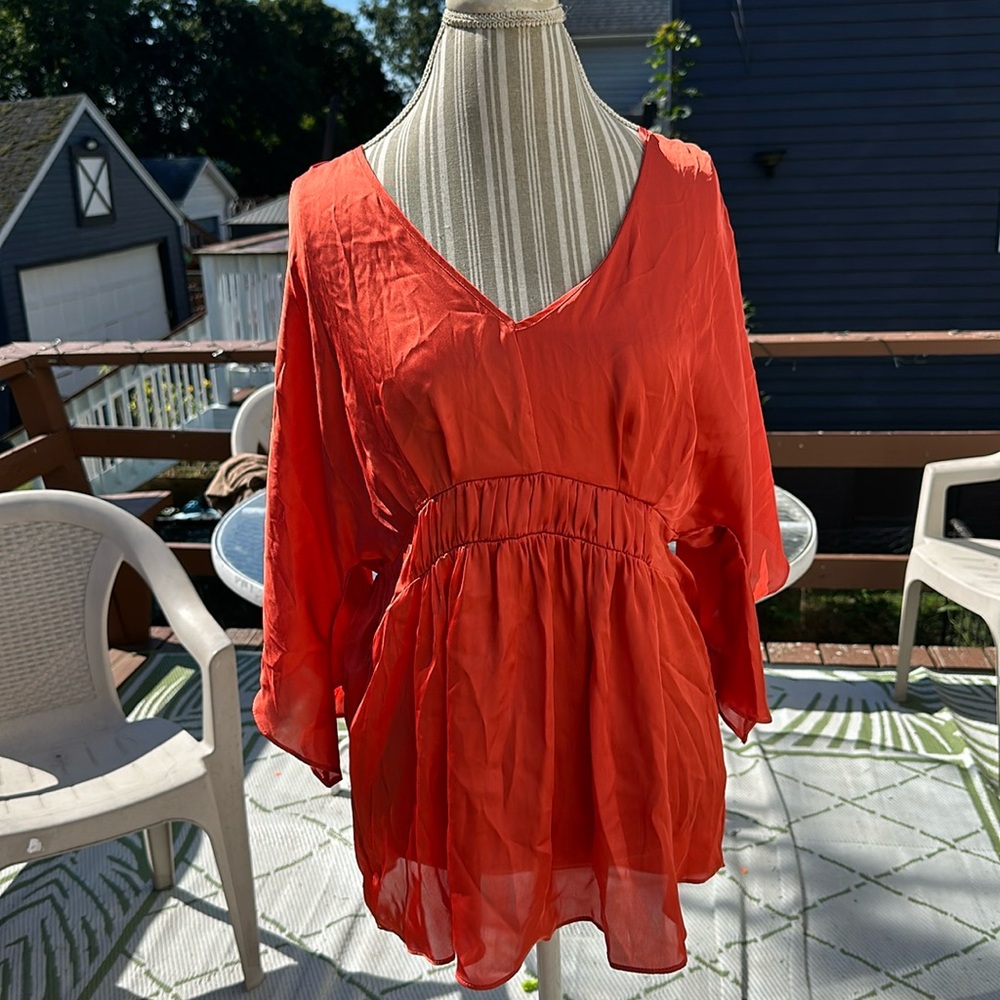 Boston proper top copper color 3/4 sleeves angle cut